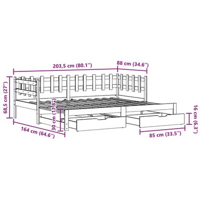 vidaXL fehér tömör fenyőfa kihúzható kanapéágy fiókkal 80x200 cm