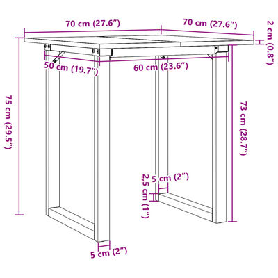 vidaXL tömör fenyőfa és öntöttvas étkezőasztal O-vázzal 70x70x75 cm