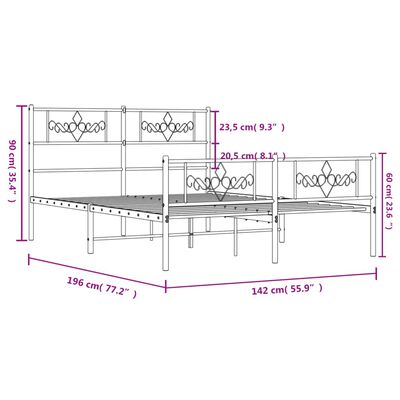 vidaXL fekete fém ágykeret fej- és lábtámlával 135 x 190 cm