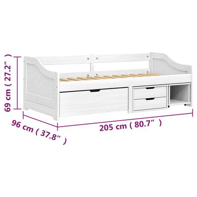 vidaXL IRUN fehér tömör fenyőfa kanapéágy 3 fiókkal 90 x 200 cm