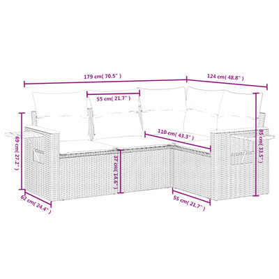 vidaXL 4 részes fekete polyrattan kerti ülőgarnitúra párnákkal