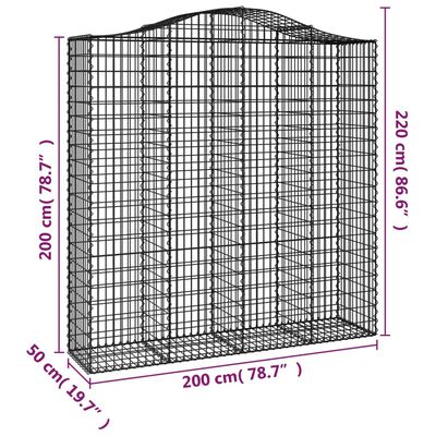 vidaXL 4 db íves horganyzott vas gabion kosár 200x50x200/220 cm