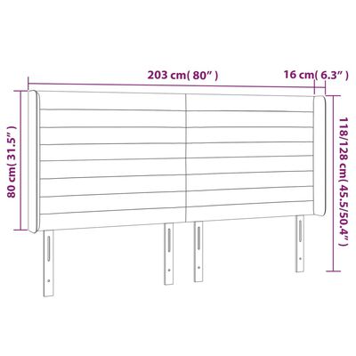 vidaXL világosszürke szövet fejtámla szárnyakkal 203x16x118/128 cm