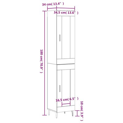 vidaXL barna tölgy színű szerelt fa magasszekrény 34,5x34x180 cm