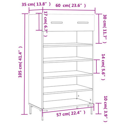 vidaXL szürke sonoma színű szerelt fa cipőszekrény 60x35x105 cm