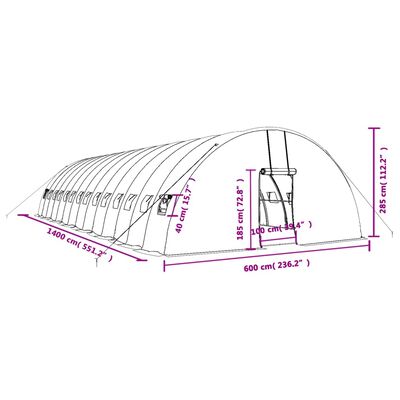 vidaXL zöld acélvázas melegház 84 m² 14 x 6 x 2,85 m