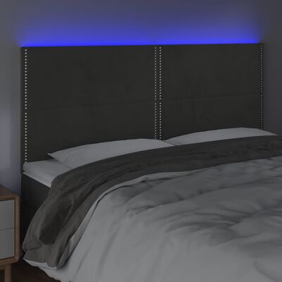 vidaXL sötétszürke bársony LED-es fejtámla 160x5x118/128 cm