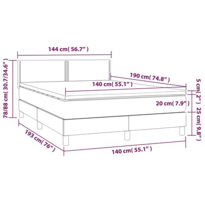 vidaXL fekete műbőr rugós ágy matraccal és LED-del 140 x 190 cm