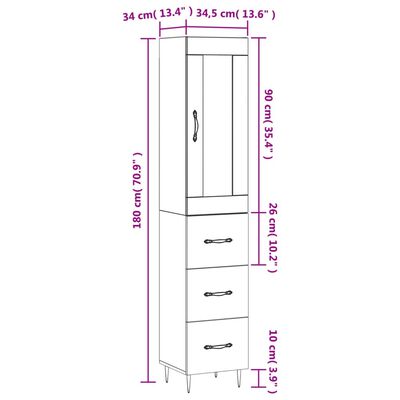 vidaXL betonszürke szerelt fa magasszekrény 34,5x34x180 cm