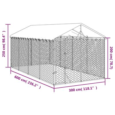 vidaXL ezüstszínű horganyzott acél kutyakennel tetővel 3x6x2,5 m