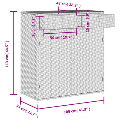 vidaXL bézs polyrattan kerti tárolószekrény 105 x 55 x 113 cm