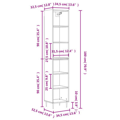 vidaXL sonoma tölgy szerelt fa magasszekrény 34,5x32,5x180 cm