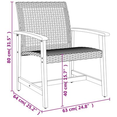 vidaXL 3 részes bézs polyrattan és akácfa bisztrószett