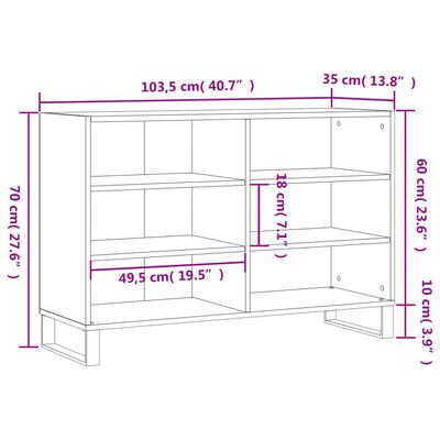 vidaXL betonszürke szerelt fa tálalószekrény 103,5 x 35 x 70 cm