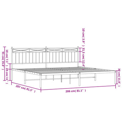 vidaXL fehér fém ágykeret fejtámlával 200 x 200 cm