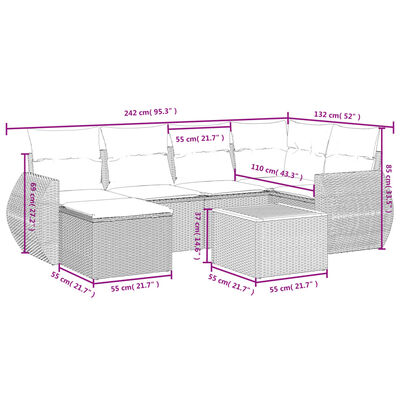 vidaXL 7 részes szürke polyrattan kerti ülőgarnitúra párnákkal