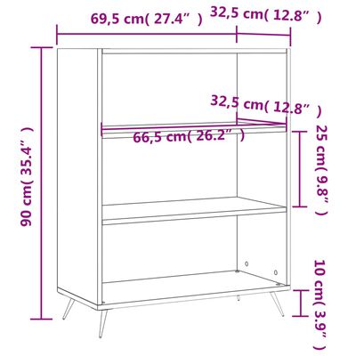 vidaXL magasfényű fehér szerelt fa könyvespolc 69,5 x 32,5 x 90 cm