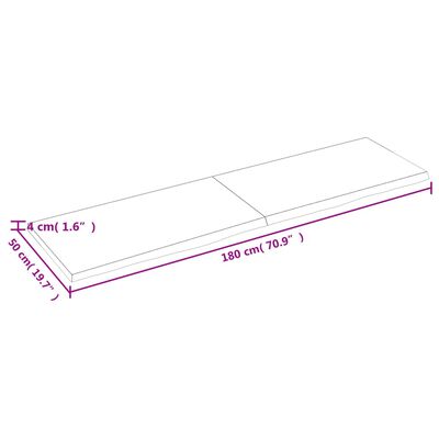 vidaXL kezeletlen tömör fa fürdőszobai pult 180x50x(2-4) cm