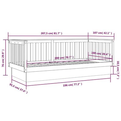 vidaXL fekete tömör fenyőfa kanapéágy 100 x 200 cm