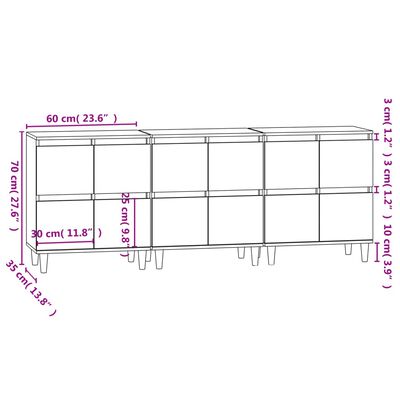 vidaXL 3 db magasfényű fehér szerelt fa tálalószekrény 60 x 35 x 70 cm