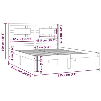 vidaXL Super King szürke tömör fenyőfa ágykeret 180 x 200 cm