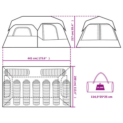 vidaXL 9 személyes világoszöld LED-es felugró családi sátor