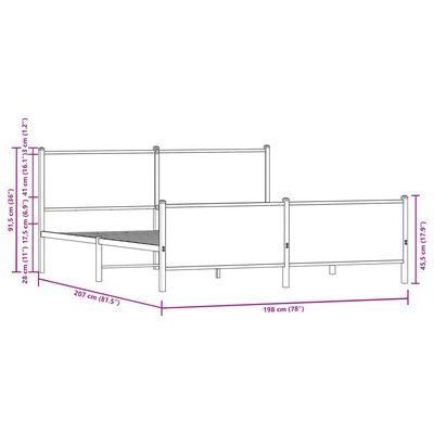 vidaXL sonoma tölgy színű fém ágykeret matrac nélkül 193 x 203 cm