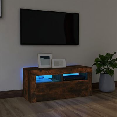 vidaXL füstös tölgy színű TV-szekrény LED-ekkel 90 x 35 x 40 cm