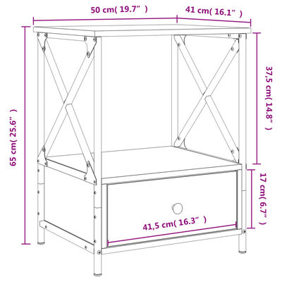 vidaXL 2 db barna tölgy színű szerelt fa éjjeliszekrény 50x41x65 cm