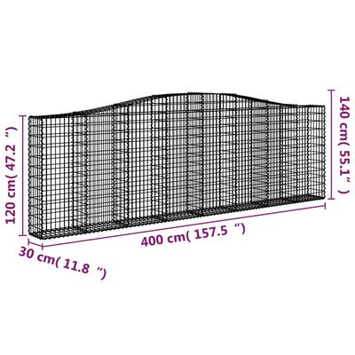 vidaXL íves horganyzott vas gabion kosár 400x30x120/140 cm