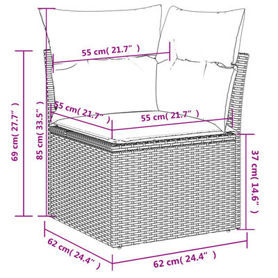 vidaXL 6 részes szürke polyrattan kerti ülőgarnitúra párnákkal