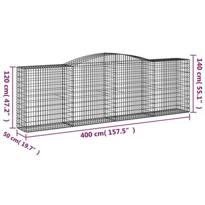 vidaXL íves horganyzott vas gabion kosár 400x50x120/140 cm