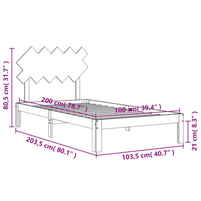 vidaXL fehér tömör fa ágykeret fejtámlával 100 x 200 cm