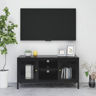 vidaXL fekete acél és üveg TV-szekrény 105 x 35 x 52 cm