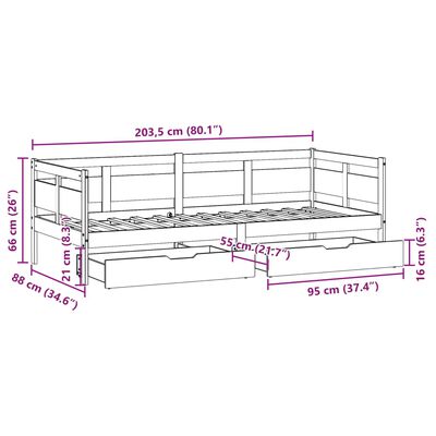 vidaXL fehér tömör fenyőfa kanapéágy fiókkal 80 x 200 cm