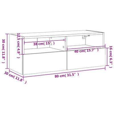 vidaXL fekete szerelt fa fali TV-szekrény 80 x 30 x 30 cm