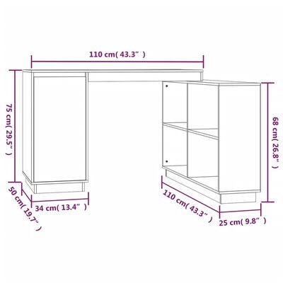 vidaXL tömör fenyőfa íróasztal 110 x 50 x 75 cm