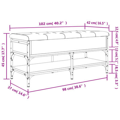 vidaXL füstös tölgy színű szerelt fa cipőtároló pad 102 x 42 x 45 cm