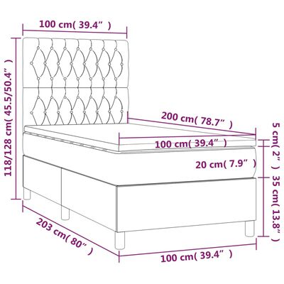 vidaXL világosszürke bársony rugós és LED-es ágy matraccal 100x200 cm