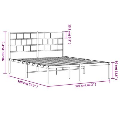 vidaXL fekete fém ágykeret fejtámlával 120 x 190 cm