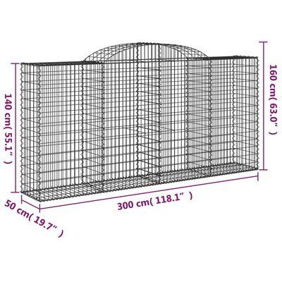 vidaXL 5 db íves horganyzott vas gabion kosár 300x50x140/160 cm