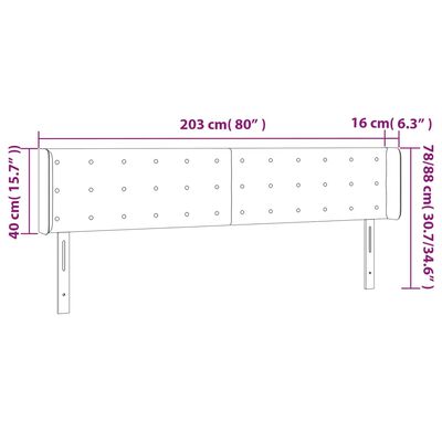 vidaXL sötétszürke bársony LED-es fejtámla 203 x 16 x 78/88 cm