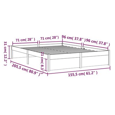 vidaXL King Size fekete tömör fa ágykeret 150 x 200 cm