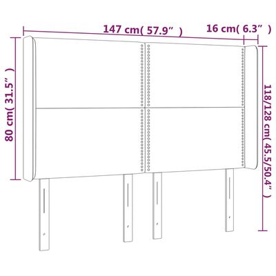 vidaXL szürke műbőr fejtámla szárnyakkal 147x16x118/128 cm