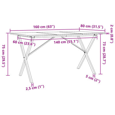 vidaXL tömör fenyőfa és öntöttvas étkezőasztal X-vázzal 160x80x75 cm