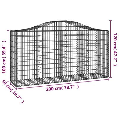 vidaXL 11 db íves horganyzott vas gabion kosár 200 x 50 x 100/120 cm