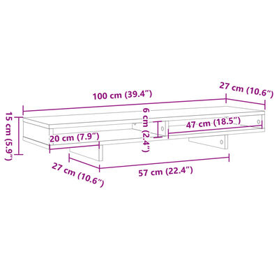 vidaXL kézműves tölgy színű szerelt fa monitorállvány 100 x 27 x 15 cm