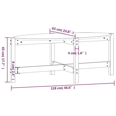 vidaXL mézbarna tömör fenyőfa dohányzóasztal 118 x 63 x 45 cm