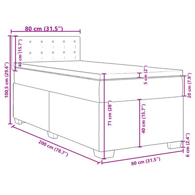 vidaXL sötétbarna szövet rugós ágy matraccal 80 x 200 cm