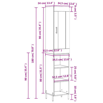 vidaXL betonszürke szerelt fa magasszekrény 34,5x34x180 cm